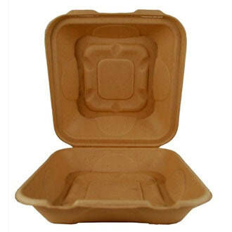 8" x 8" x 3" Clamshell One Compartment | Natural Plant Fiber (Case of 300)