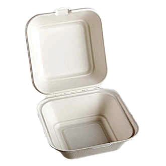6" x 6" x 3" Clamshell Single Compartment Sugarcane (Pack of 100)