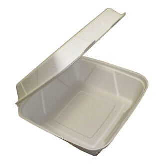 9" x 9" x 3" Clamshell Single Compartment Sugarcane (Case of 200)