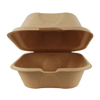 6" x 6" x 3" Clamshell One Compartment | Natural Plant Fiber (Pack of 50)