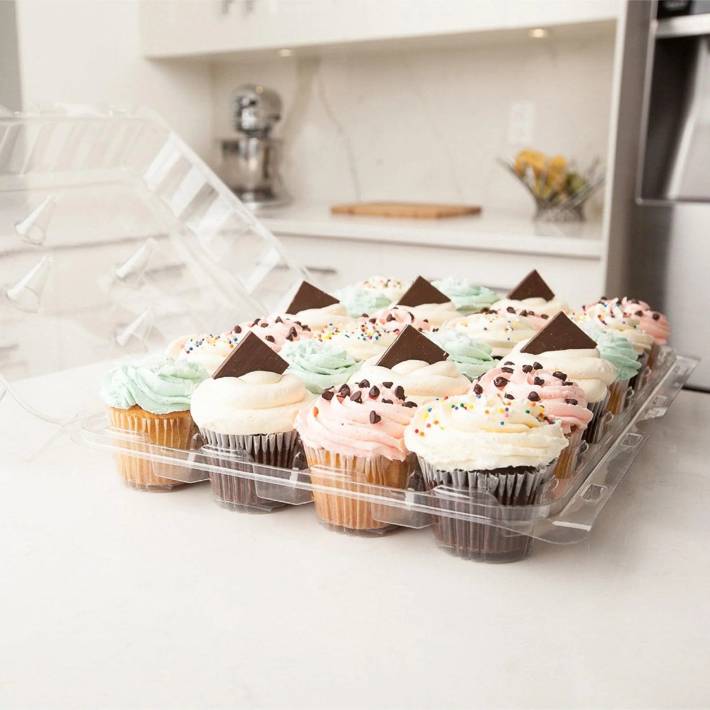 24-Pack | 3.5" Classic Cupcake & Muffin Compostable Container | Clear | Made in USA