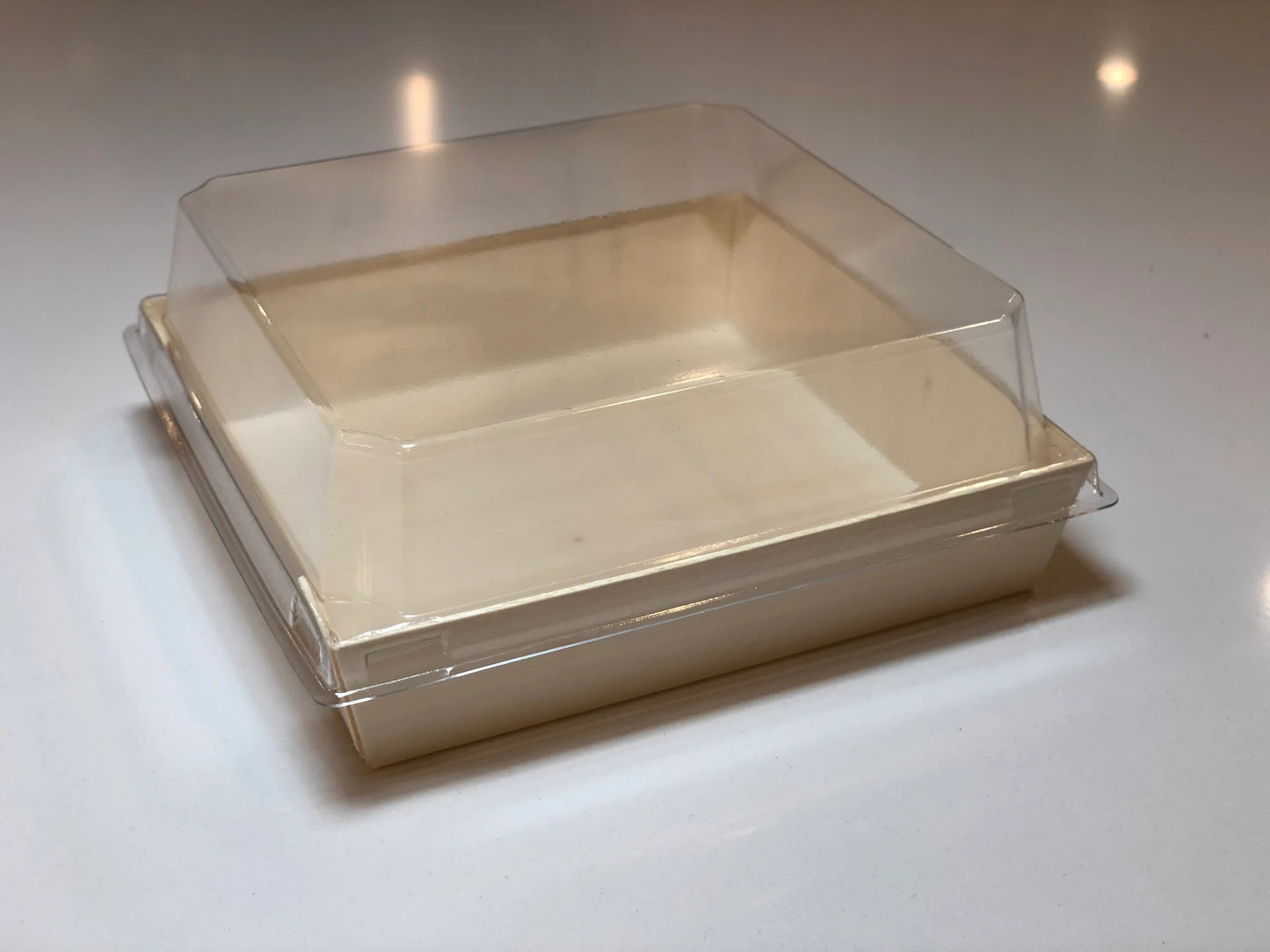 5.6" X 5.6" Covered Tray Set | Compostable Balsa Tray with RPET Lid | 100 of each