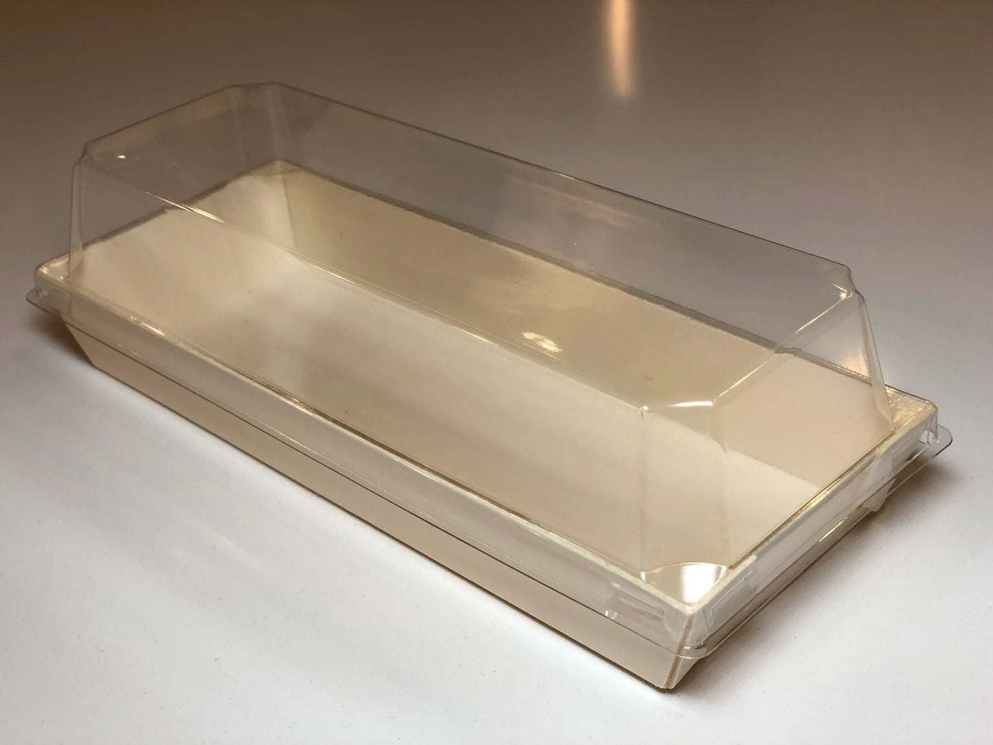 9.8" X 3" X 1.5" Covered Tray Set | Compostable Balsa Tray with RPET Lid | 100 of each