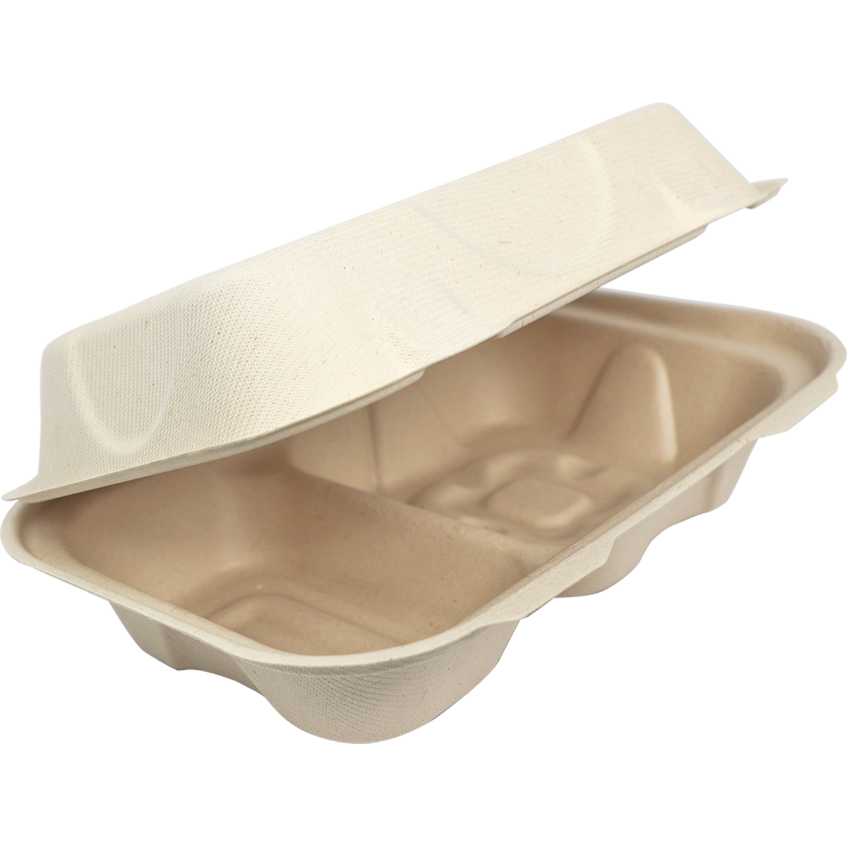 9" x 6" x 3" Clamshell Two Compartment | Natural Plant Fiber