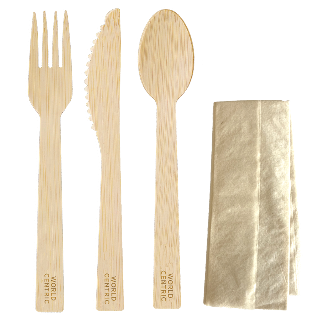 6.7" Bamboo Cutlery Set | Fork/Knife/Spoon/Napkin