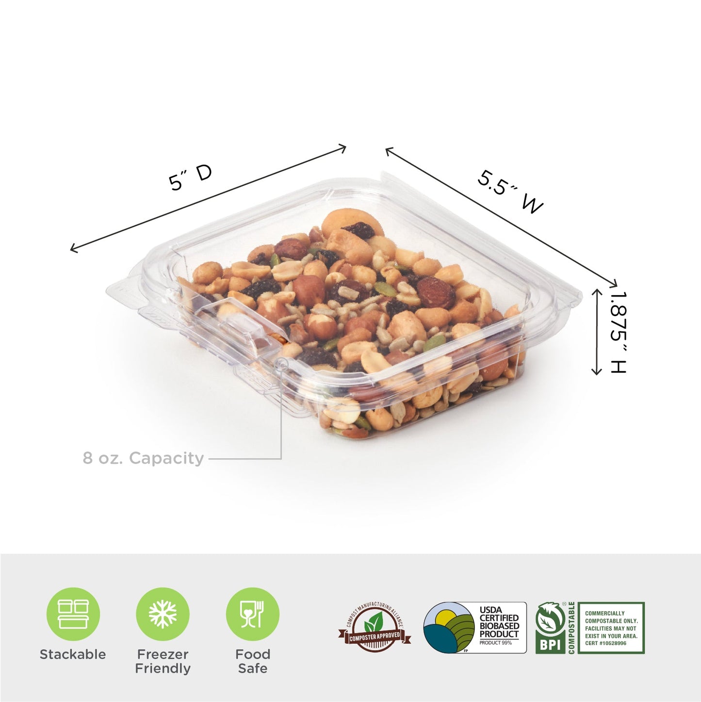 8 oz. Simply Secure™ Multi-Purpose Package | Clear Compostable Container (Case of 312)