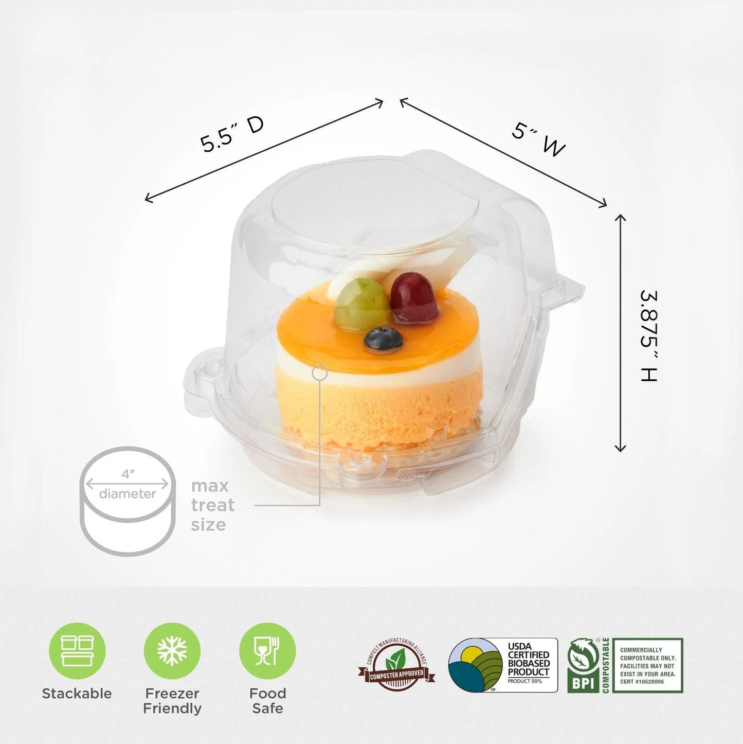 3.75" Compostable Dessert Package | Clear | Made in the USA (Case of 300)