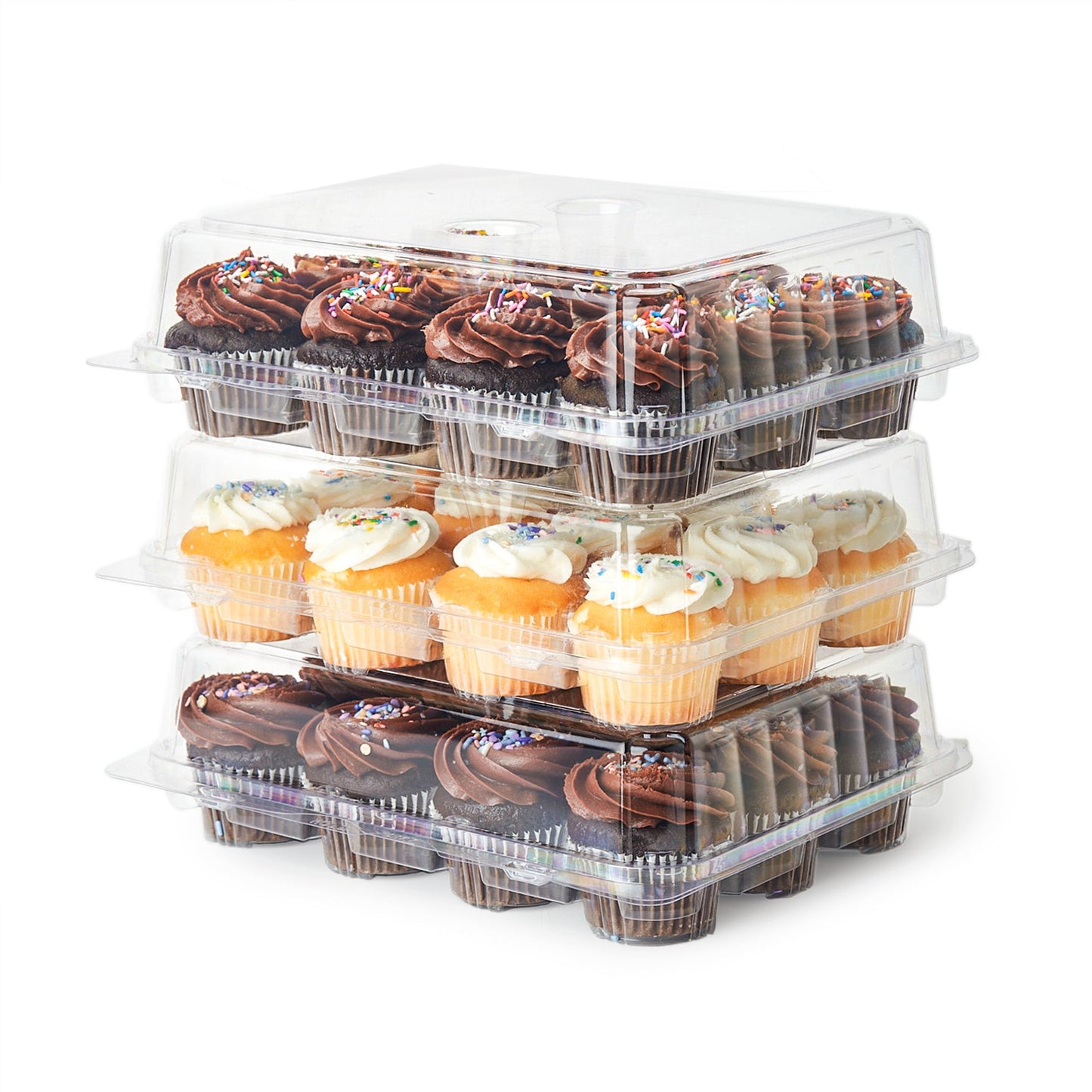 12-Pack | 3.25" Classic Cupcake & Muffin Container | Clear & Compostable | Made in USA | Case of 100