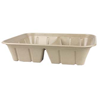 Half Size (112 oz) Compostable Two Compartment Catering Pan | PLA Lined (Case of 200)