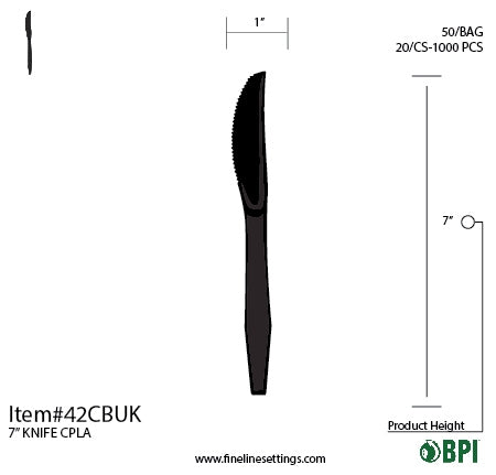 7" Compostable CPLA Knife | Black | Bulk Packs | Case of 1000
