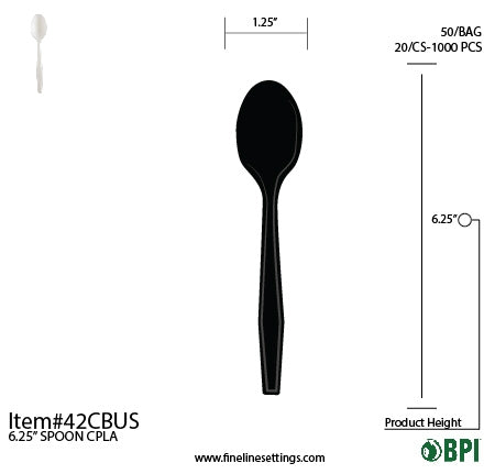 6.2" Compostable CPLA Spoon | Black | Bulk Packs | Case of 1000