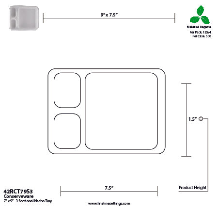 7" x 9" Fiber 3 Compartment Nacho Trays | Compostable (Case of 500)
