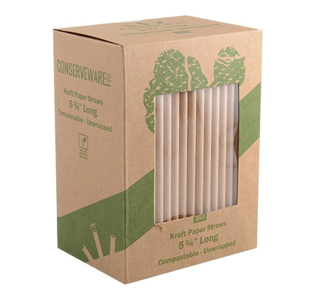 5.75" Kraft Paper Straws | Unwrapped | Case of 2500
