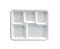 10" x 8" Fiber 5 Compartment Trays | White | School Lunch Tray | Case of 500