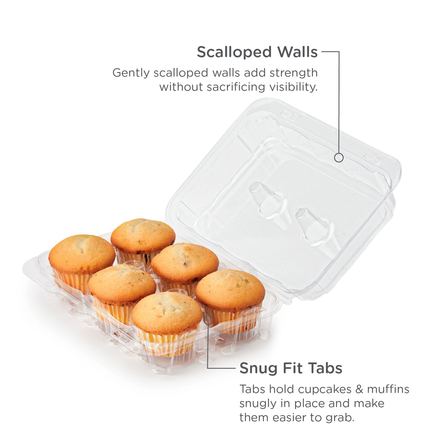 2.75" Clear Compostable Muffin Container | 6 Pack | Made in the USA (Case of 300)