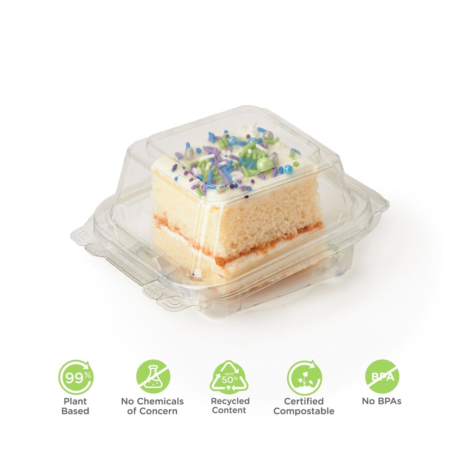 2.5" Simply Secure™ Single Dessert Package | Clear Compostable Clamshell (Case of 162)