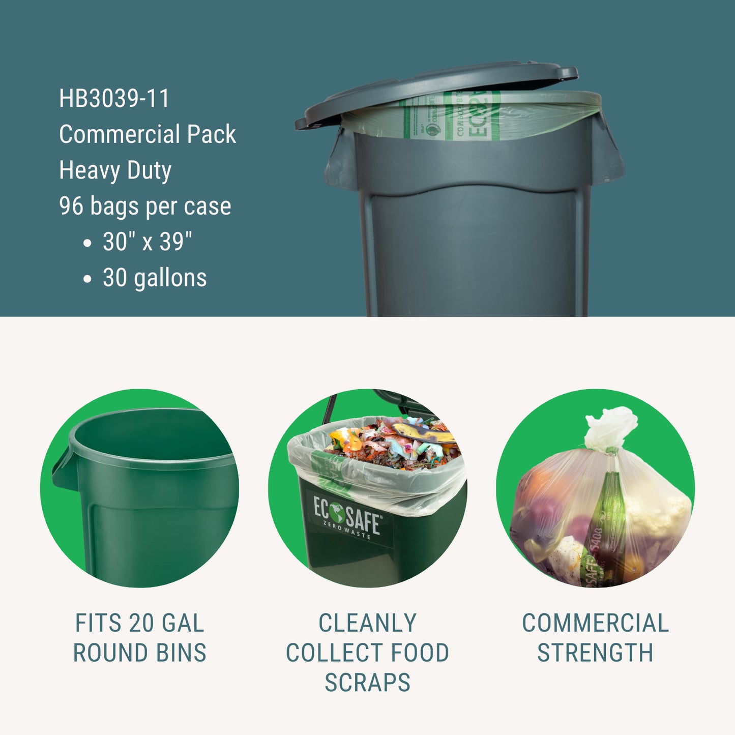 30 gal Certified Compostable Heavy Duty Trash Bags | 30"x 39"