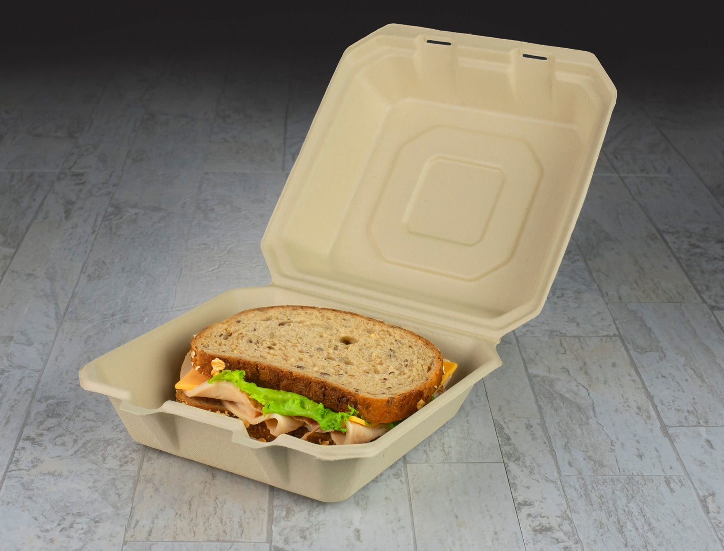 9" x 9" Compostable Clamshell | 1 Compartment | No PFAS Added (Pack of 50)