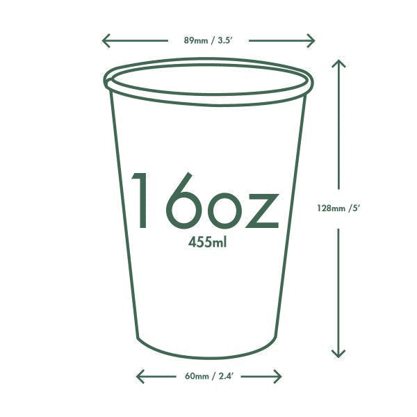 16 oz White Hot Cups | 89-Series | Compostable (Pack of 250)
