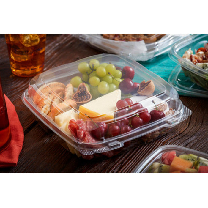 8" x 8" x 3" | 3 Compartment | Recycled Plastic Clamshell | Takeout Container (Pack of 100)