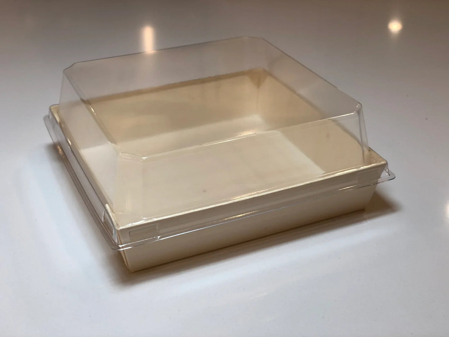 5.6" X 5.6" Covered Tray Set | Compostable Balsa Tray with RPET Lid | 100 of each (Case of 100)