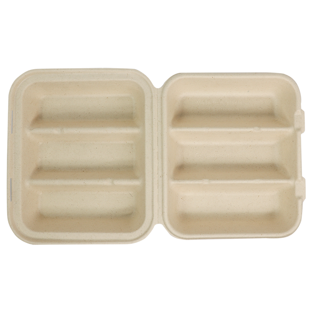 9"x 8"x 3" Taco Box Clamshell 3 Compartment | Natural Plant Fiber (Pack of 100)