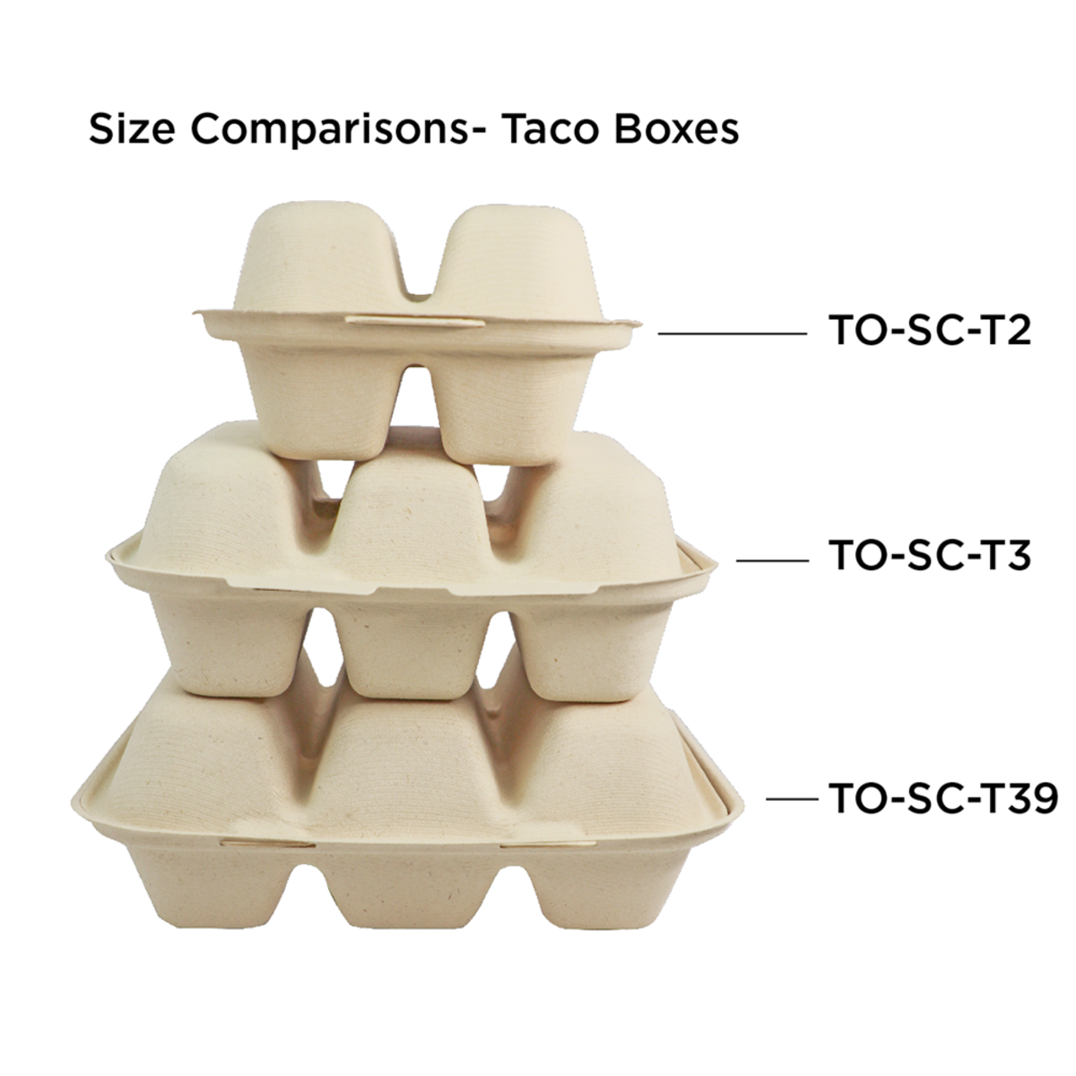 9"x 8"x 3" Taco Box Clamshell 3 Compartment | Natural Plant Fiber (Pack of 200)