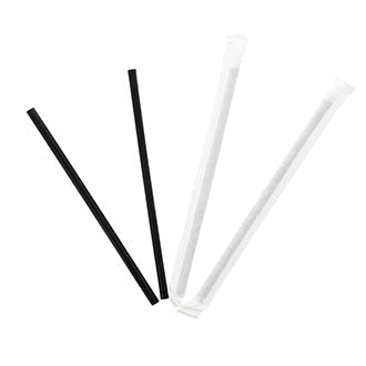 8" Paper Drinking Straws | Compostable | Wrapped | Jumbo | Black (Case of 5000)