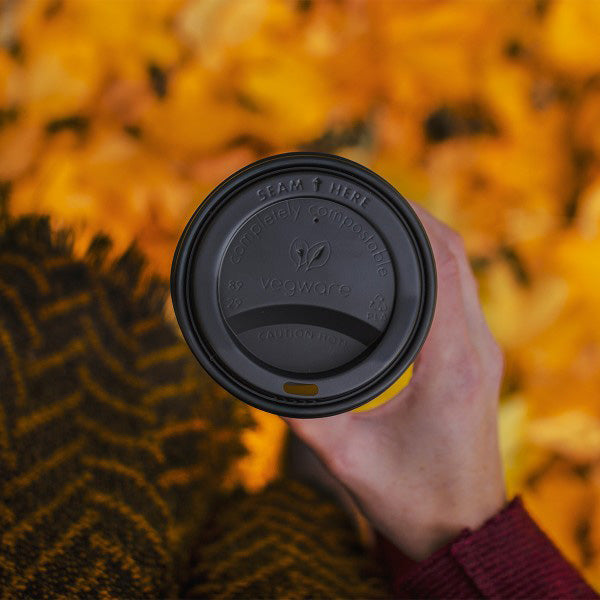 Lid for 10-20 oz Hot Cups | Black | Compostable CPLA (Case of 1000)