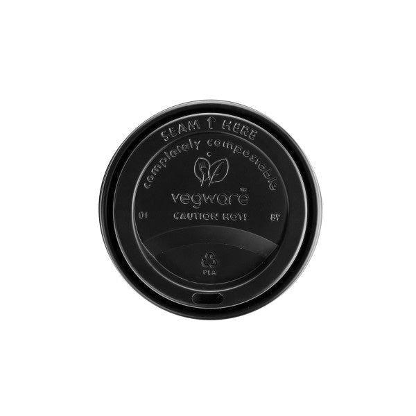 Lid for 10-20 oz Hot Cups | Black | Compostable CPLA (Pack of 250)