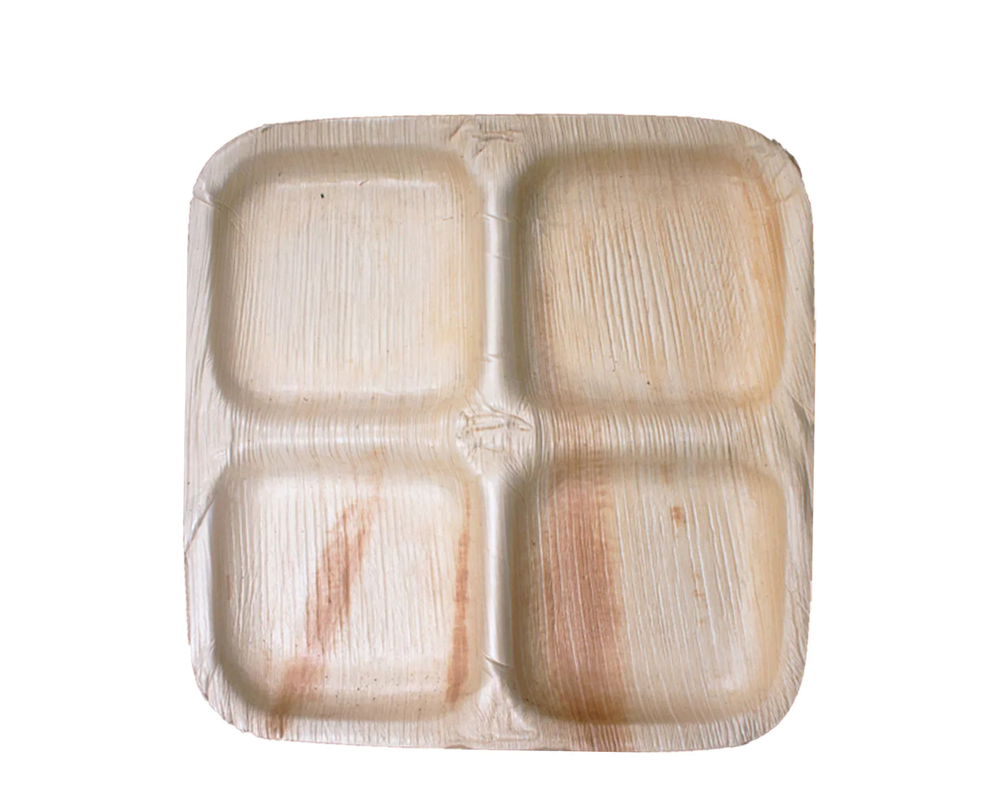 9" Square Plate | 4 Compartment | Compostable Palm Leaf (Case of 300)