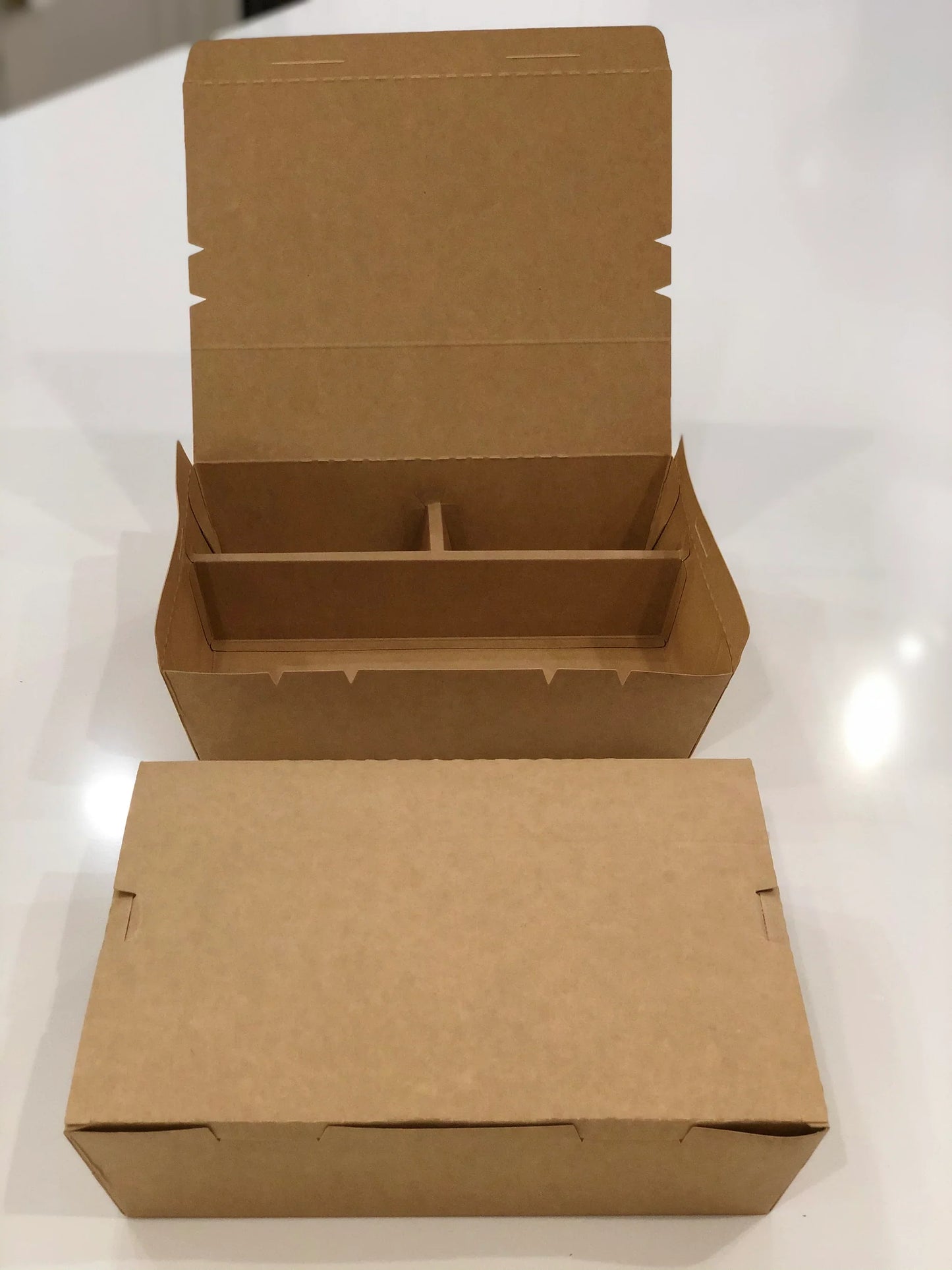 7.2" x 9.3" 3 Compartment Bento Box w/ Attached Lid | Paper Board (Case of 200)