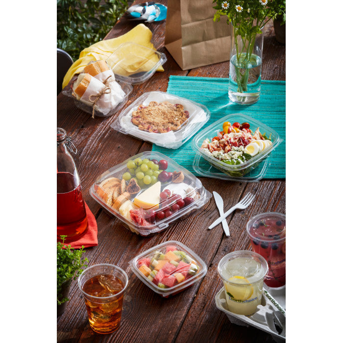 8" x 8" x 3" | 3 Compartment | Recycled Plastic Clamshell | Takeout Container (Pack of 100)