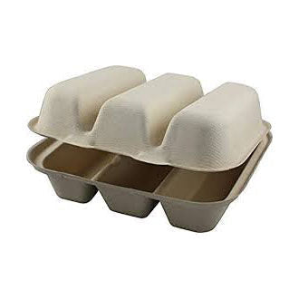 8"x 7"x 3" Taco Box Clamshell 3 Compartment | Natural Plant Fiber (Pack of 200)