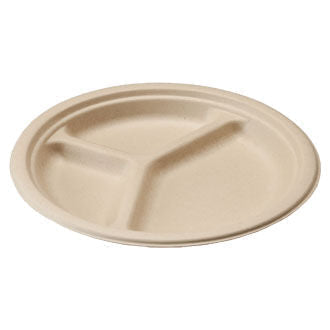 10" 3 Partition Round Plate | Natural Plant Fiber | Compostable (Case of 700)