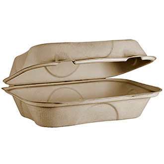 9" x 6" x 3" Clamshell One Compartment | Natural Plant Fiber