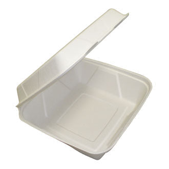 8" x 8" x 3" Clamshell Single Compartment Sugarcane (Pack of 100)