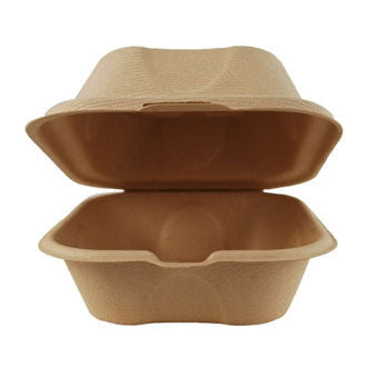 6" x 6" x 3" Clamshell One Compartment | Natural Plant Fiber (Pack of 250)