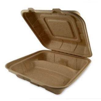 8" x 8" x 3" Clamshell 3 Compartment | Natural Plant Fiber (Case of 300)