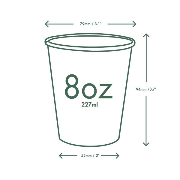 8 oz White Hot Cups | 79-Series | Compostable (Case of 1000)