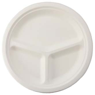 9" Round Plate | 3 Compartment | White | Compostable (Case of 500)