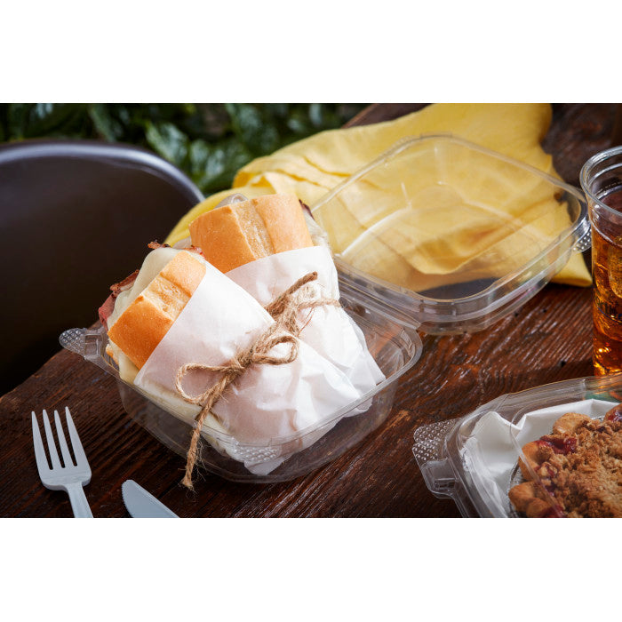 6" x 6" x 3" | 1 Compartment | Recycled Plastic Clamshell | Takeout Container (Pack of 300)