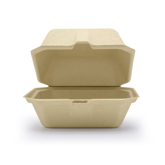 6" x 6" Compostable Clamshell | 1 Compartment | No PFAS Added (Pack of 50)