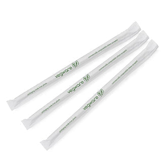 8.25" Green Stripe Straws | Wrapped | Jumbo | Compostable | Bulk | 7mm (Pack of 2100)
